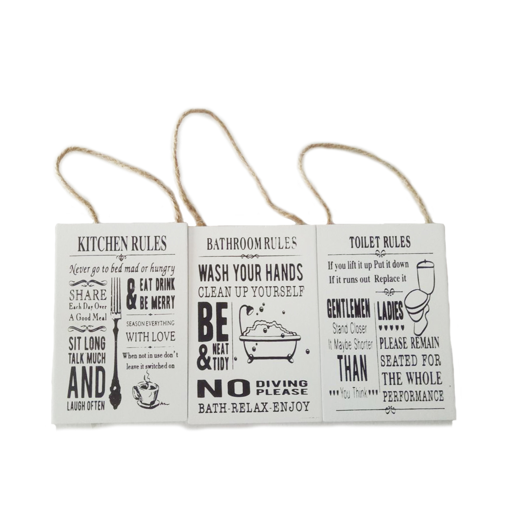HOUSE RULES HANGING SIGNS 3ASSTD WITH HANG TAG