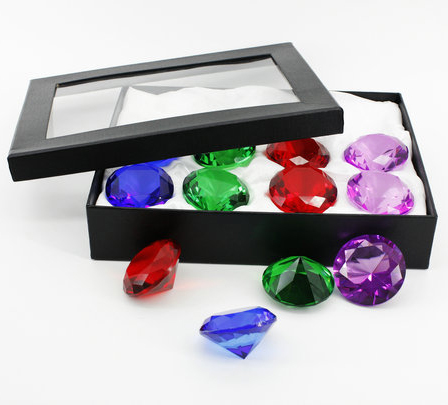 6CM DIAMTER 6 COLOUR ASSORTED DIAMOND OROP STONE IN W /BOX