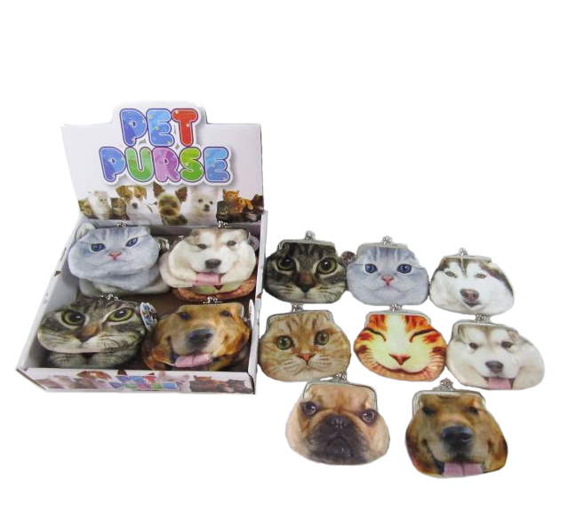 ASST CAT&DOG GIRLS CLASP PURSE 24PC D/BOX 10X10CM