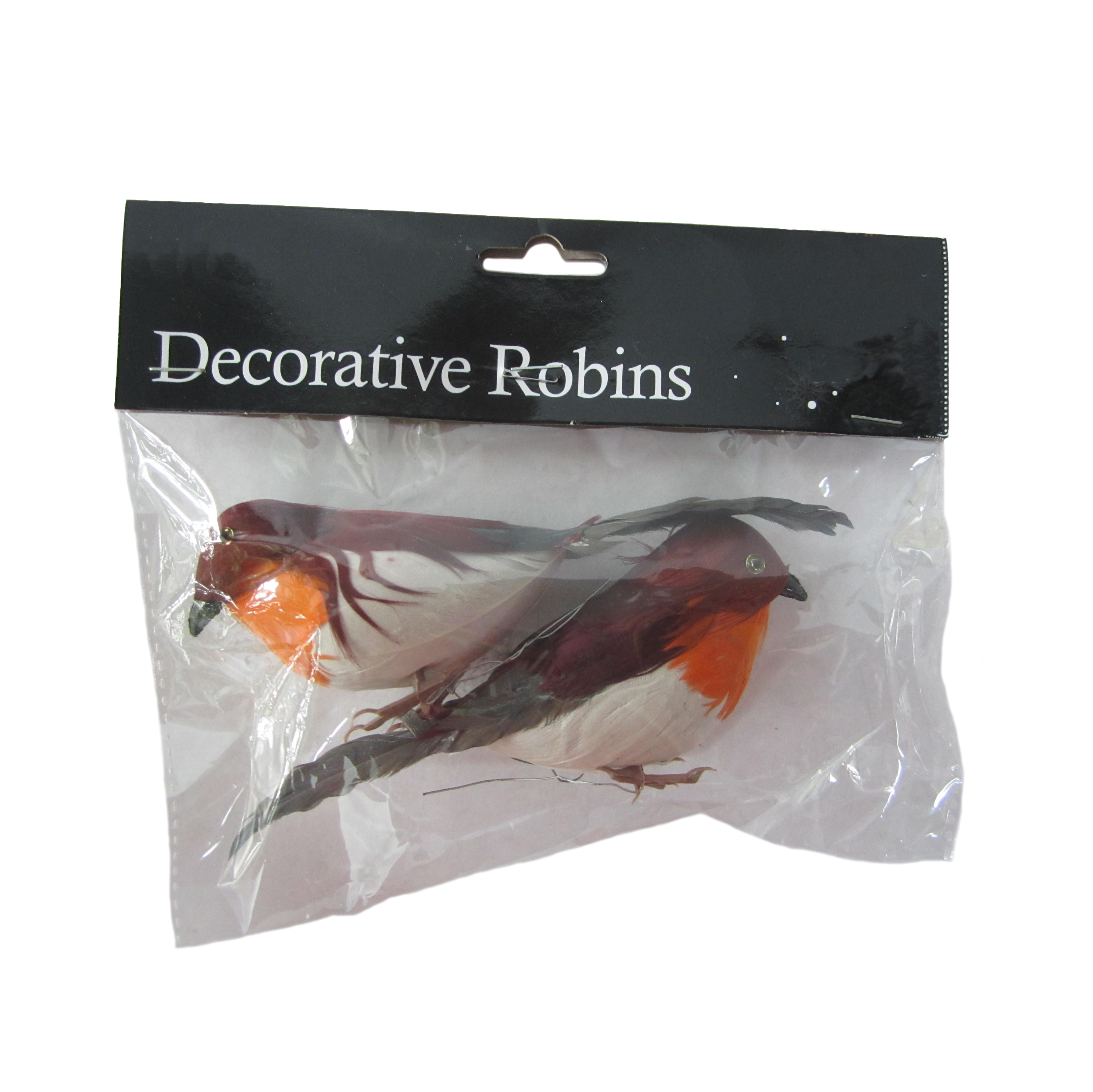 PACK OF 2 DECORATIVE ROBINS IN POLYBAG W/HEADER CARD