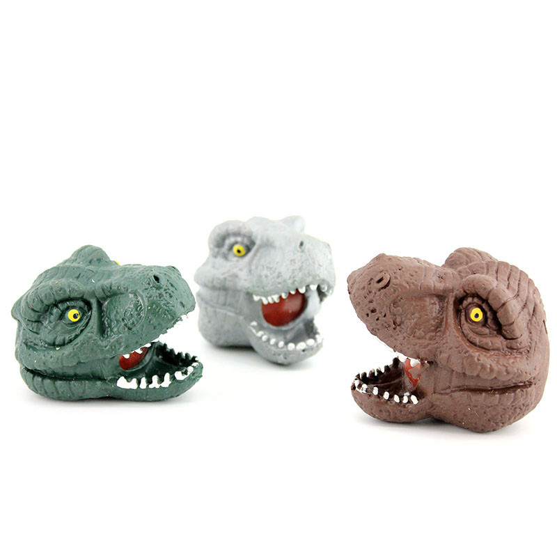 3 AST COL 8CM DINOSAUR HEAD SQUISHY W/BEADS IN DISPLAY BOX