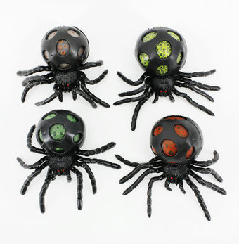 9CM BLACK SPIDER BEAD SQUISHY WITH GLITTER 12PCS D/BOX