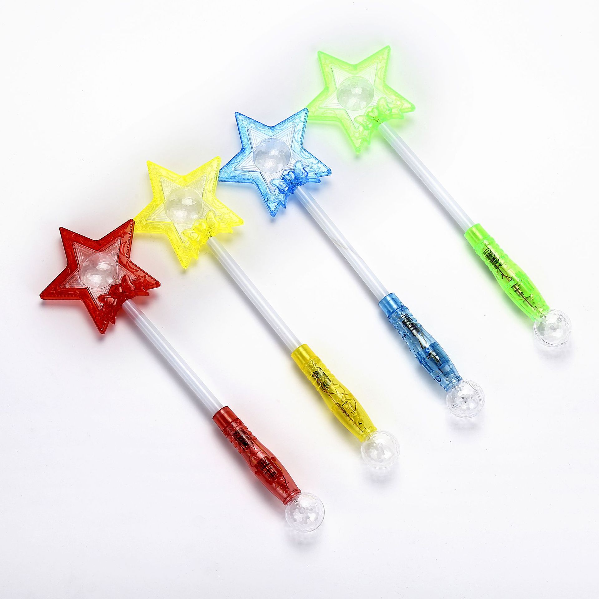 4 ASST COL 41CM LIGHT UP STAR WAND IN POLYBAG W/HEADER
