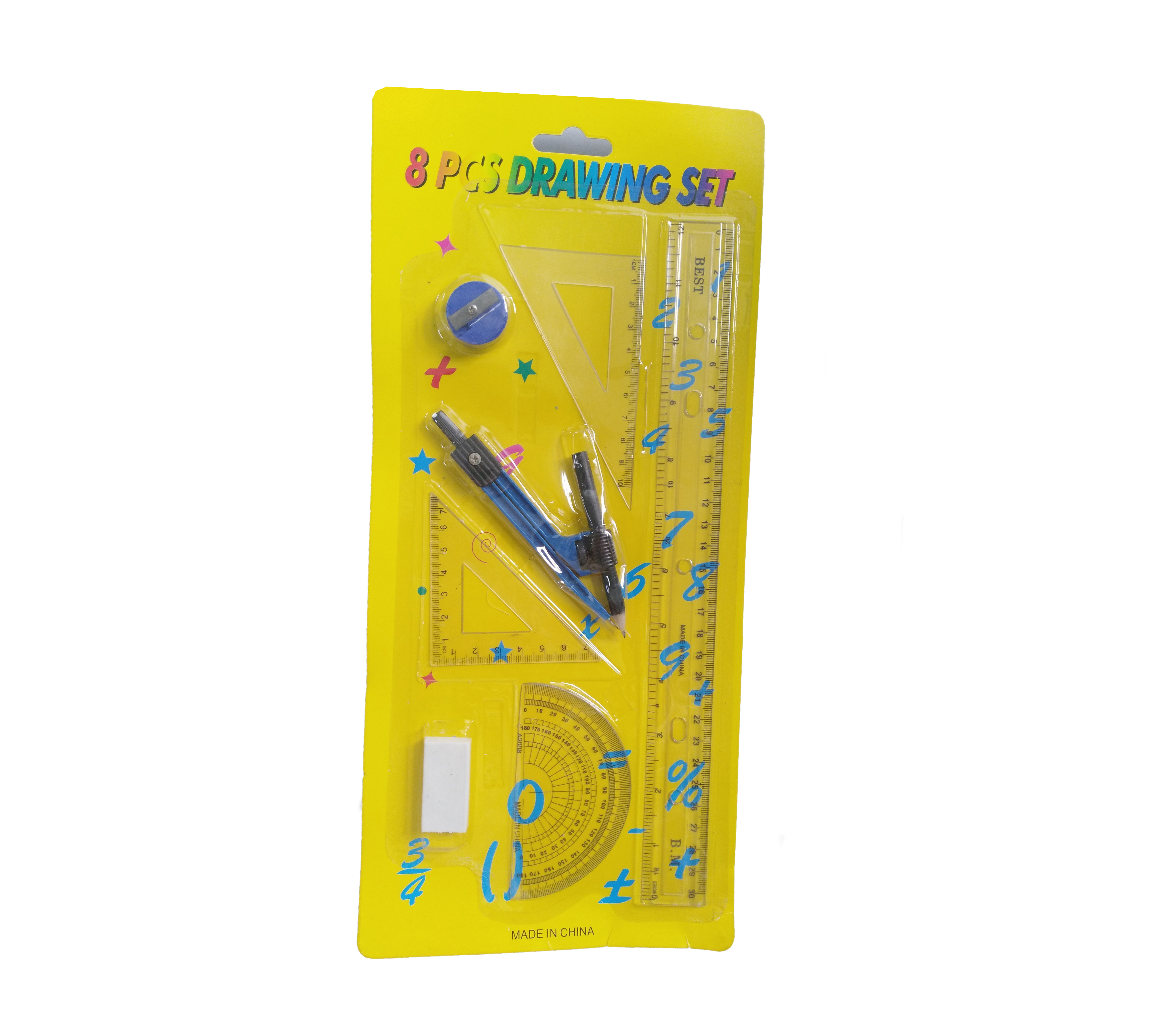 8PC GEOMETRY SET ON BLISTER CARD