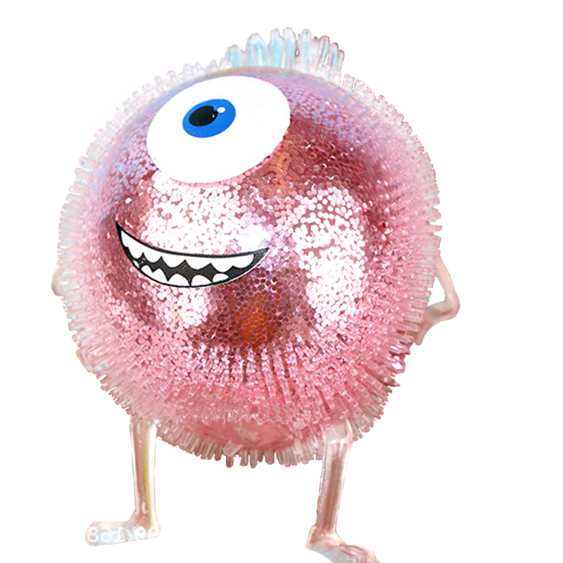 4 ASSORTED 6CM MONSTER FACE LIGHT UP GLITTER PUFFER