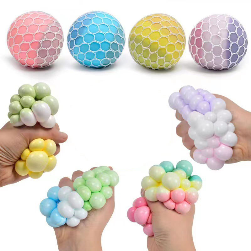 6CM SQUISHY NET BALL TWO TONE COLOURS 12PCS D/BOX