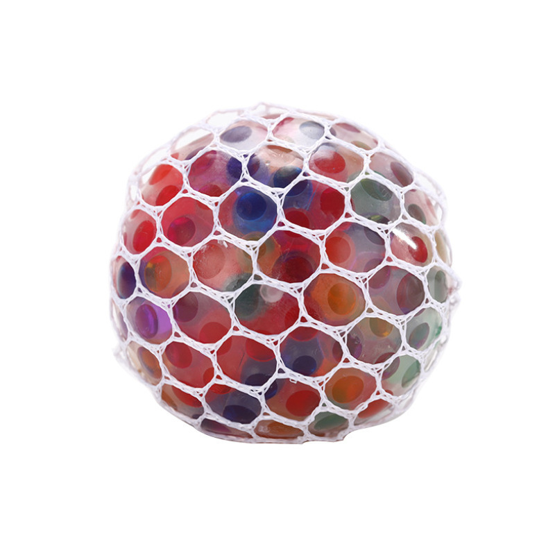 6CM SQUISHY NET BALL WITH COLOUR BEADS 12PCS D/BOX