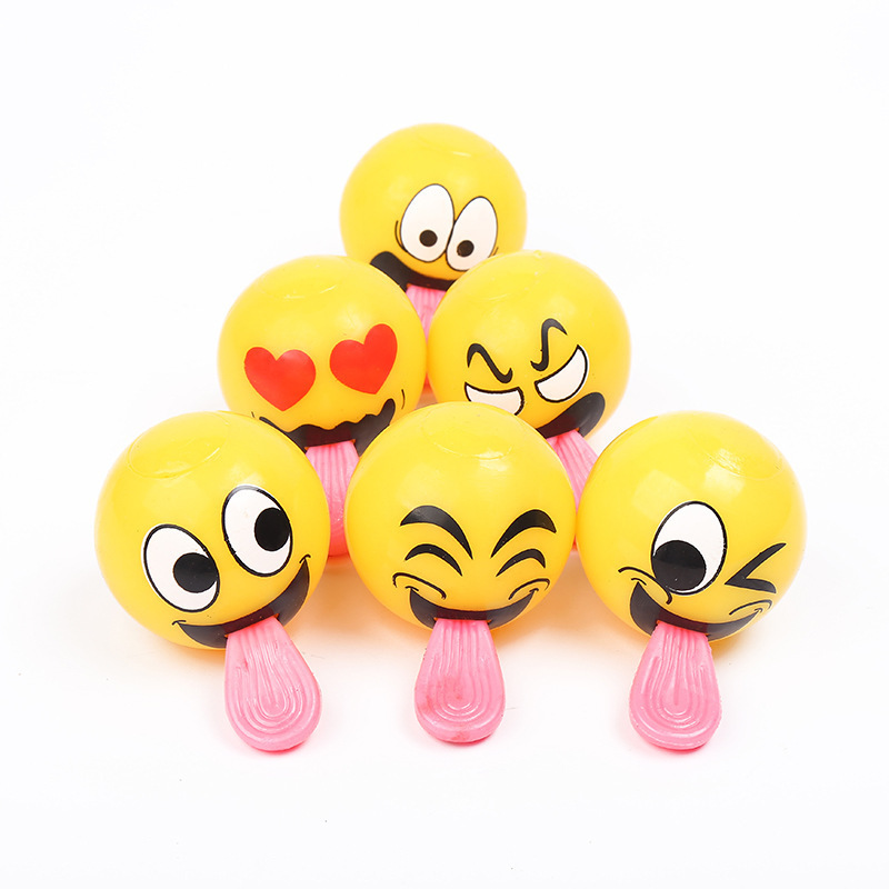 5.5CM YELLOW FUNNY FACE BALL WITH TONGUE+LIGHT 12PC D/BX