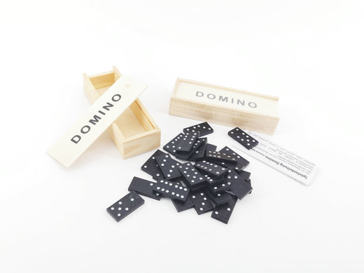 WOOD BOX OF 28 DOMINOES WITH SLIDE ON LID 12SETS IN D/BOX