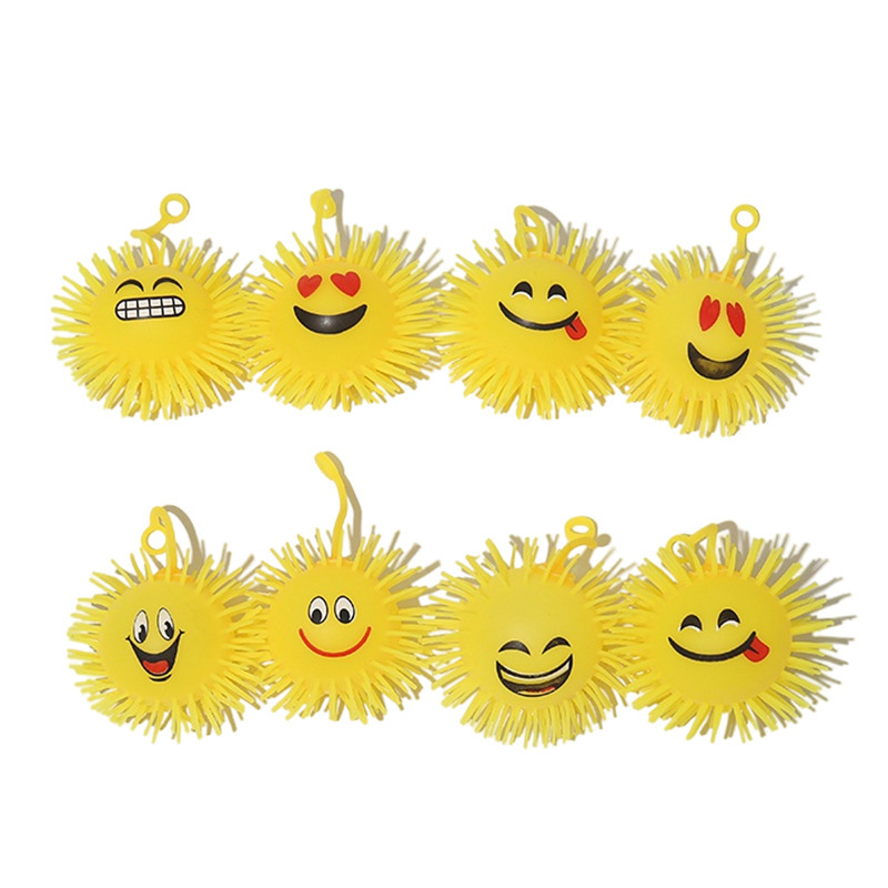 9CM ICON FACE PUFFER BALL WITH LIGHT AND HAIR 24PCS D/BOX