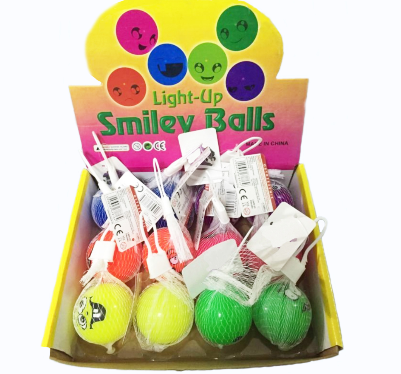LIGHT UP FACE BALL,5.5CM, NET BAG AND HANGTAG