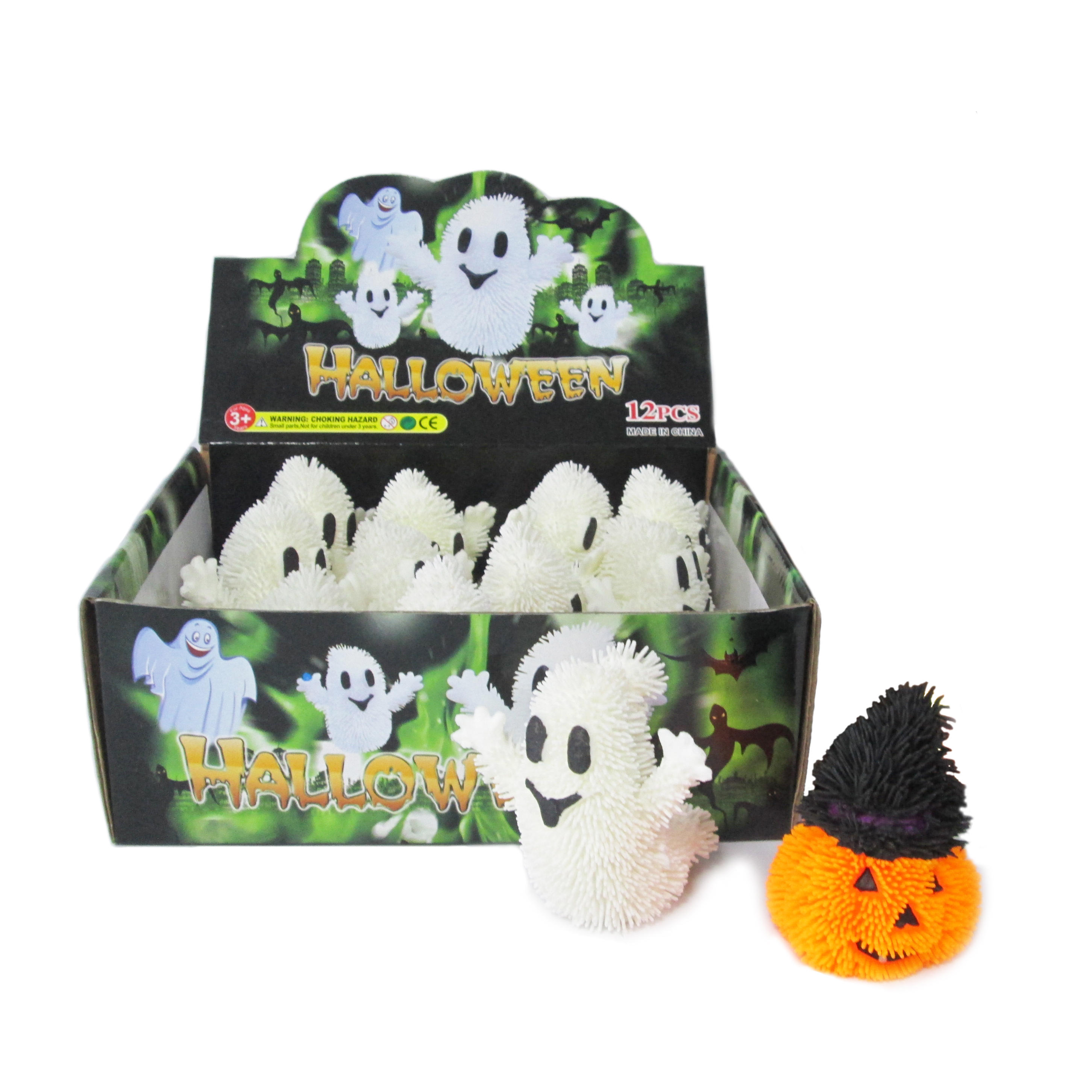 2ASST LIGHT UP HALLOWEEN PUFFER PUMPKIN/GHOST IN DISPLAY BOX