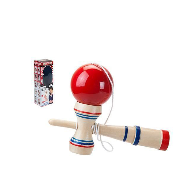 4ASST COL KENDAMA WOODEN CATCH GAME W/BALL IN WINDOW BOX