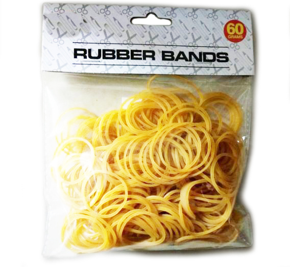 2ASST SIZE RUBBER BANDS IN P/BAG&H/CARD 60GRAMS PER BAG