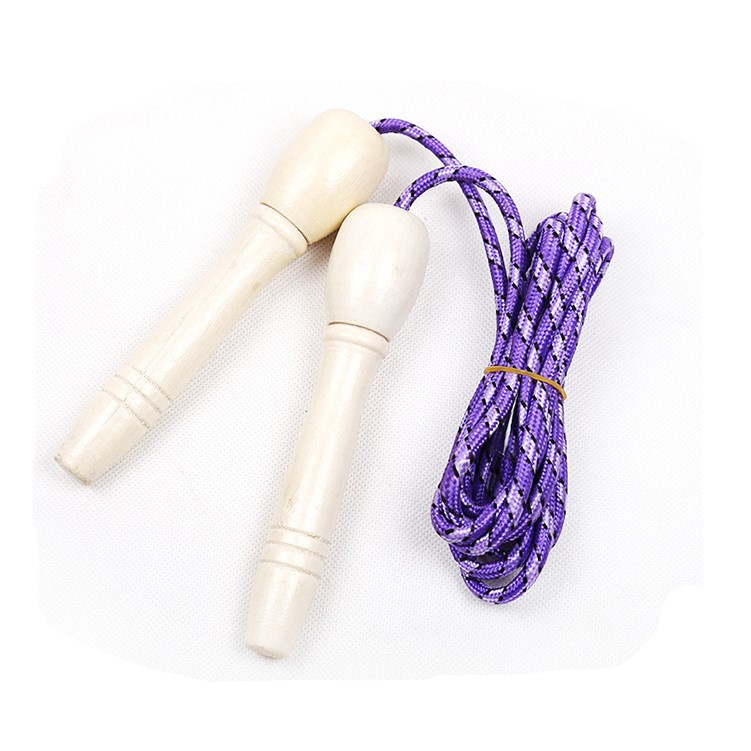 POLISHED WOOD HANDLE JUMP ROPE IN PVC BAG+H/CARD 7FT ROPE