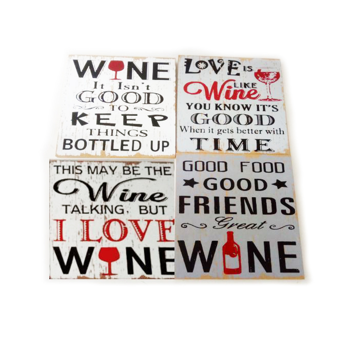 WINE QUOTE HANGING PLAQUES 4ASSTD WITH HANG TAG