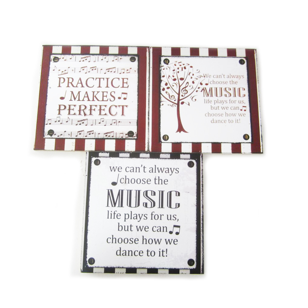 MUSIC QUOTES HANGING PLAQUES 3ASSTD WITH HANG TAG
