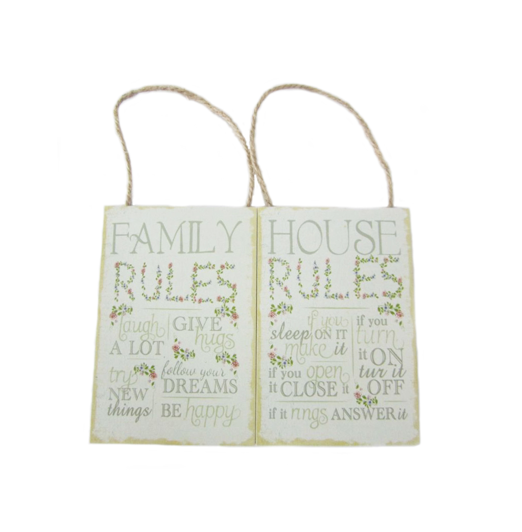 HOUSE/FAMILY RULES SIGNS 2ASSTD WITH HANG TAG