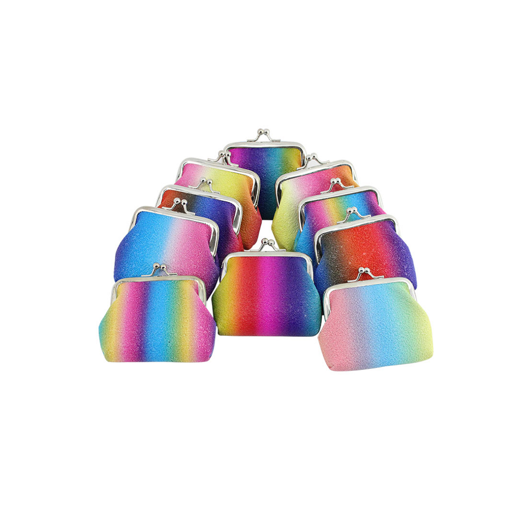 6ASSORTED 9X8CM RAINBOW GLITTER DESIGN CLIP PURSE
