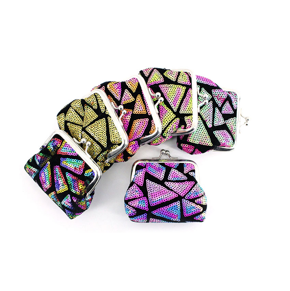 6ASSORTED 9X8CM SEQUIN GEOMETRIC DESIGN CLIP PURSE