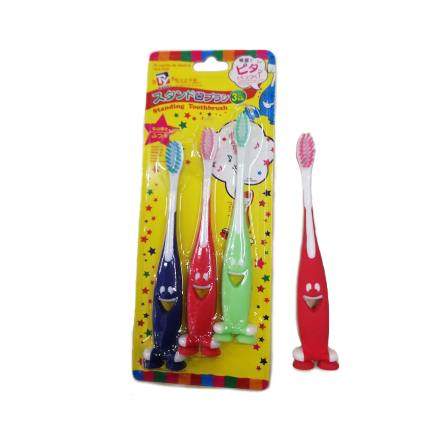 PACK OF 3 CHILDRENS TOOTHBRUSH WITH SUCKER BASE 3ASSTD COLS