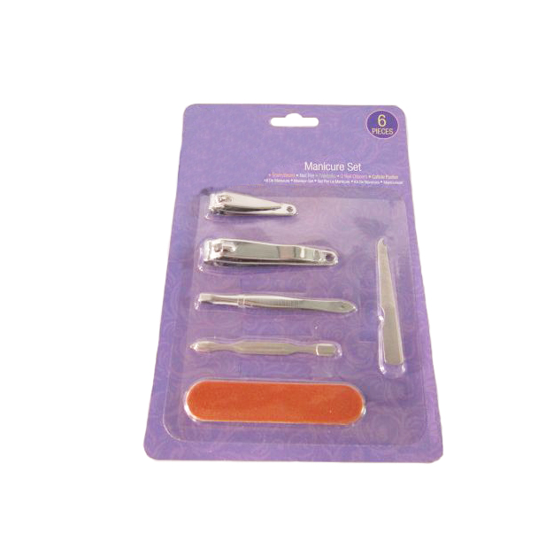 6PC NAIL CUTTER,FILES,TWEEZER SET ON BLISTER CARD