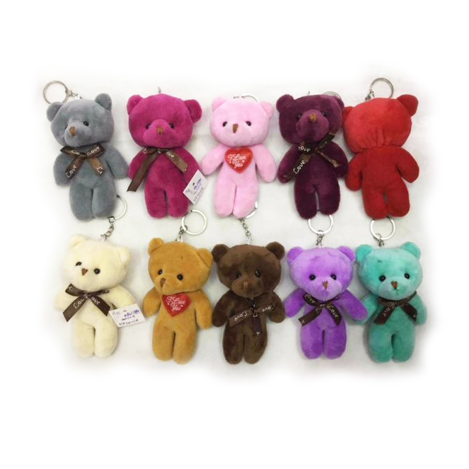 10 ASST COLOUR 13CM SOFT TEDDY KEYCHAIN 30PCS IN DISPLAY BOX