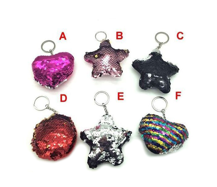 2 ASST HEART AND STAR SEQUIN KEY CHAIN BULK PACKED