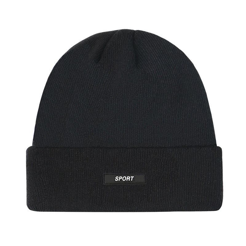THERMAL INSULATION BLACK BEANIE HAT FLEECED LINED