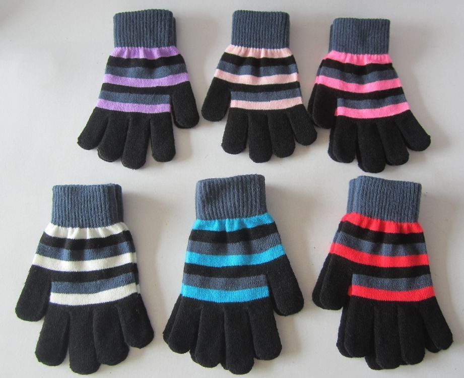 LADIES STRIPE MAGIC GLOVES 20CM LONG